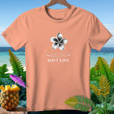 Peach t-shirt with flower graphic and 