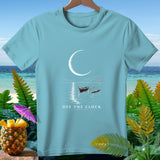 Light blue t-shirt with moon, boat, and 