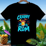 Black t-shirt with crab, cocktail, and text 