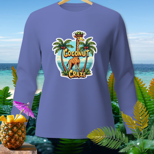 Long sleeve shirt with a "Coconut Craze" graphic featuring a giraffe.