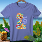 Purple t-shirt with a cartoon bird and 