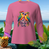Pink long-sleeve shirt with two macaws and 