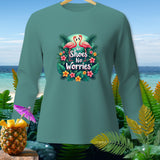 Teal long-sleeve shirt with flamingos and 