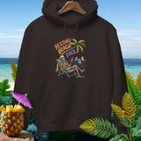 Skeleton in beach chair with text 
