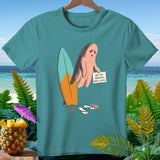 Teal t-shirt with ghost holding 
