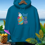 Teal hoodie with a cartoon ghost in a shave ice cup and 
