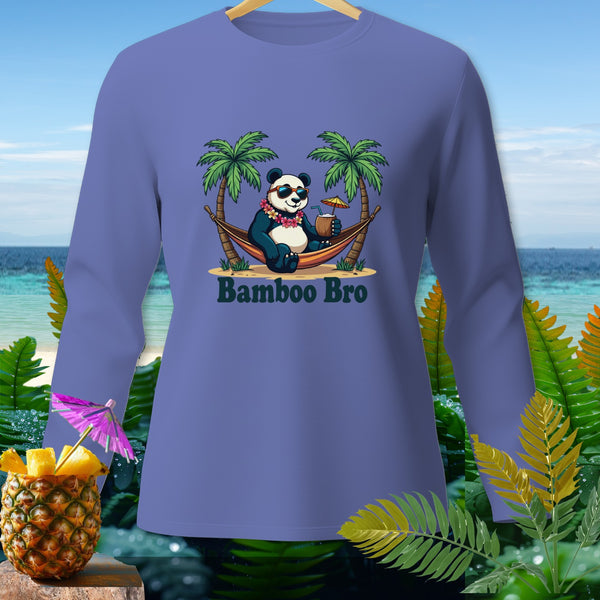 Panda in hammock with drink and sunglasses, text "Bamboo Bro".