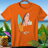 Orange t-shirt with ghost holding 
