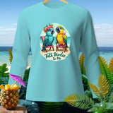 Two cartoon parrots sit on beach chairs with the text 