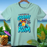 Light blue t-shirt with crab holding drink and 