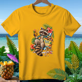 Raccoon in beach chair holding pineapple drink with 