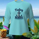 Light blue long-sleeve shirt with anchor graphic and text 