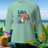 Light green long-sleeve shirt with crab, beach ball, and 