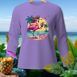 Flamingo in sombrero with maracas, text 