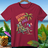 Skeleton relaxing in beach chair with 