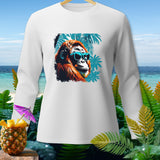 White long-sleeve shirt with an orangutan wearing sunglasses graphic.