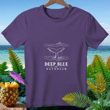 Purple t-shirt with white whale tail graphic and 