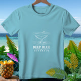 Light blue t-shirt with whale tail graphic and text 