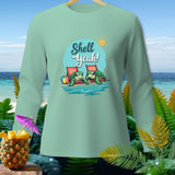 Long-sleeve shirt with cartoon turtles on beach chairs and 