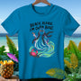 Blue t-shirt with a ghost holding a drink and a crab, text reads "Beach, Please. I'm Outta Booz."