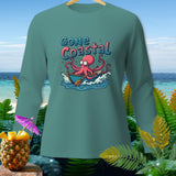Long-sleeve shirt with cartoon octopus in a rowboat, text 