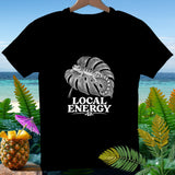 Black t-shirt with gecko on Monstera leaf and text 