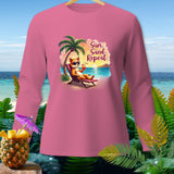 Pink long-sleeve shirt with a cartoon dog on a beach chair with 