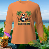 Panda in hammock on beach with text 