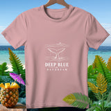 Pink t-shirt with white whale tail graphic and text 