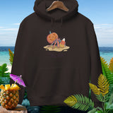 Hermit crab with pumpkin and candy corn, text 