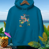 Teal hoodie with witch graphic saying 