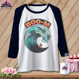 Raglan sleeve t-shirt with wave graphic and 