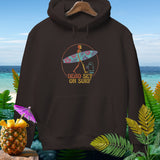 Brown hoodie with skeleton and ghost graphic that says 