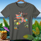 Witch flying on broom with shopping bags, 