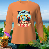 Orange long-sleeve shirt with cartoon toucans, 